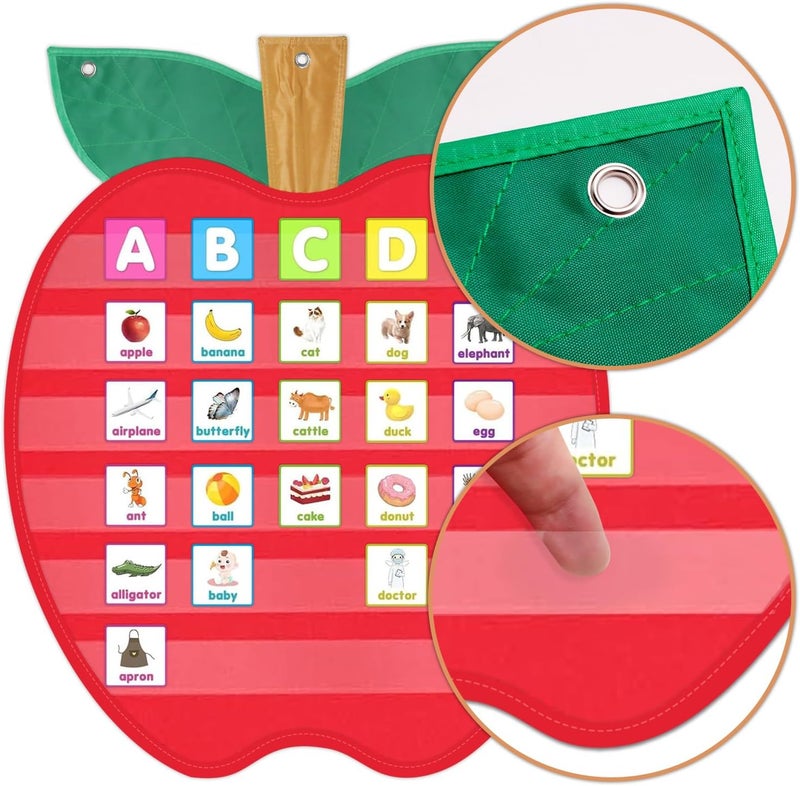 ALSLEA Large Pocket Chart for Classroom, 27 ½＂x 33 ⅞" Apple Shaped Hanging Pocket Charts for Kids, Back to School Supplies for Teacher, Pocket Charts with 6 Sentence Strips Holder (Red) - Image 5